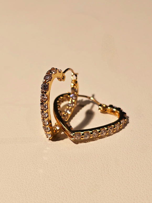 14k yellow gold diamond heart earrings