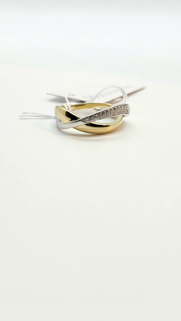 14k yellow & white diamond twist ring