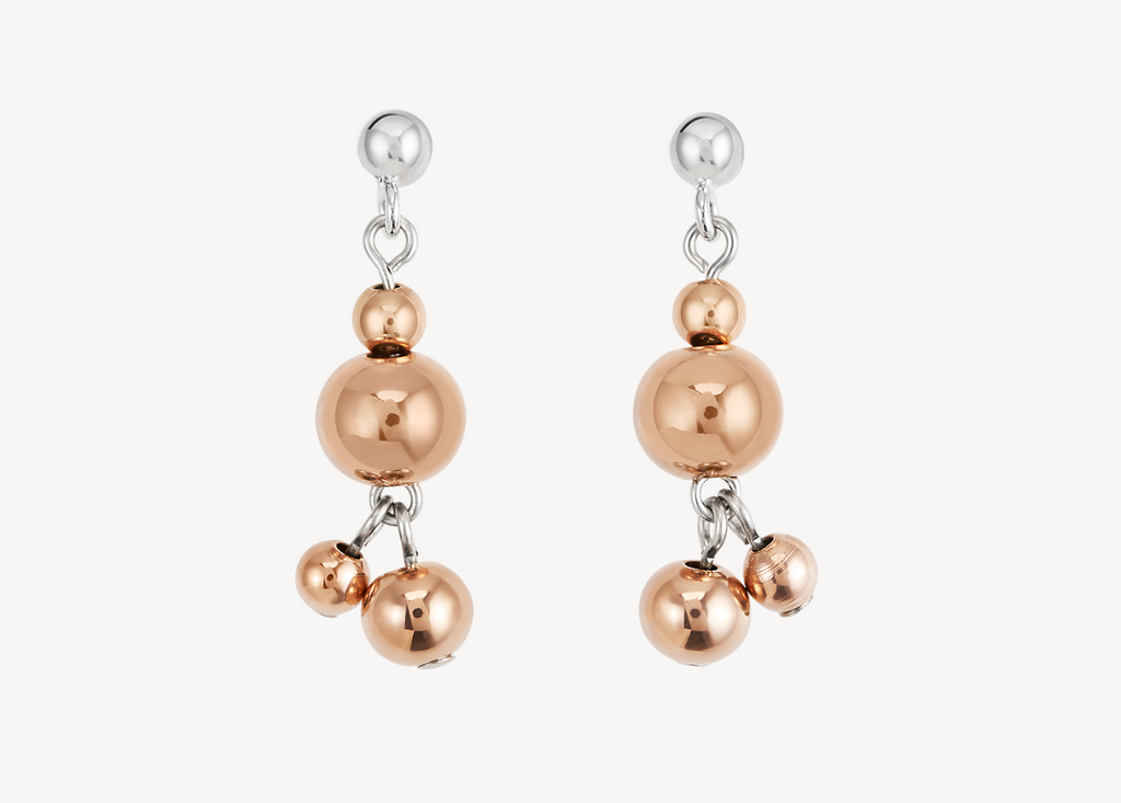Earrings balls stainless steel rose gold-silver