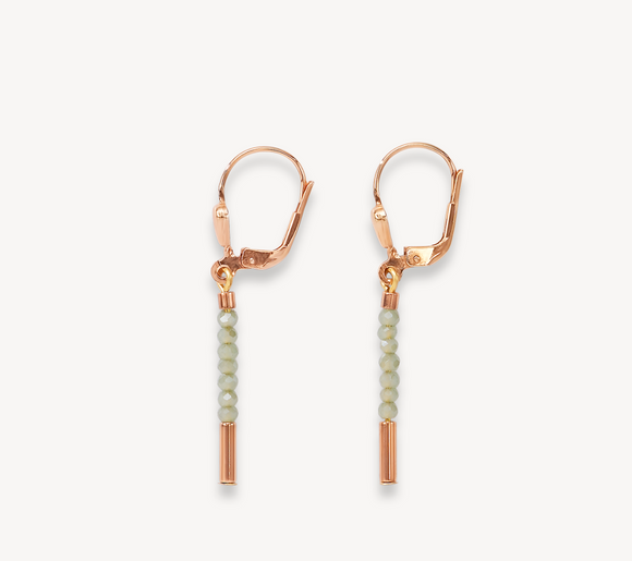 Earrings Waterfall small stainless steel rose gold & glass light green