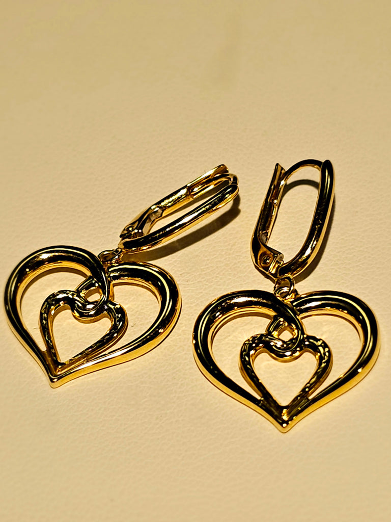 14k yellow gold "heart in heart" dangle earrings