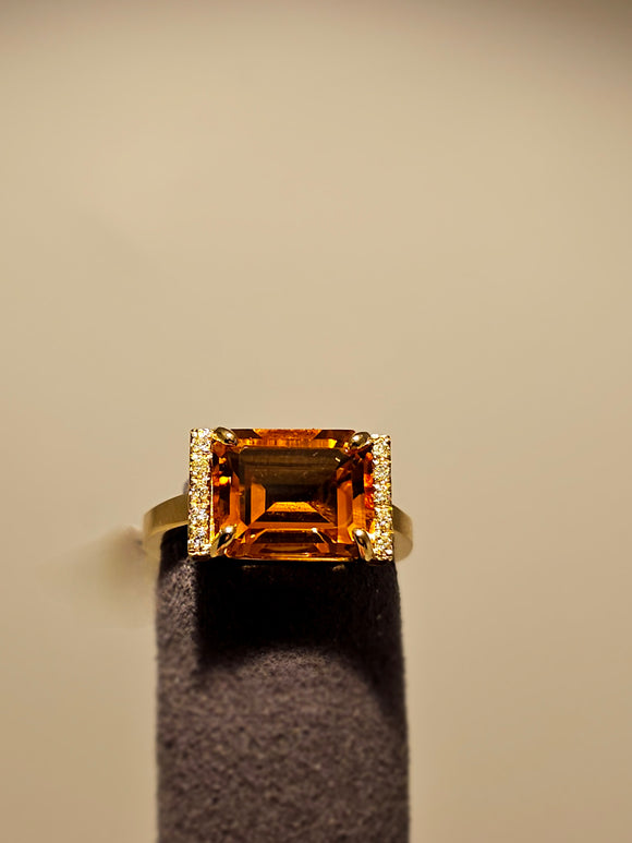 Paragon 14k emerald cut CITRINE & diamond ring