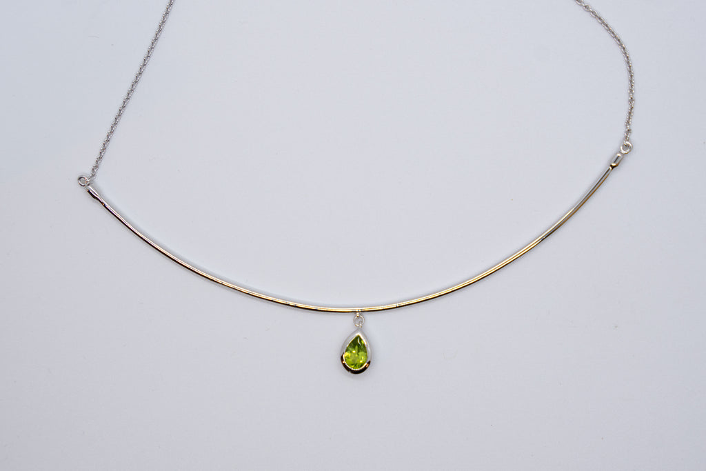 Breuning sterling silver Peridot curved bar necklace