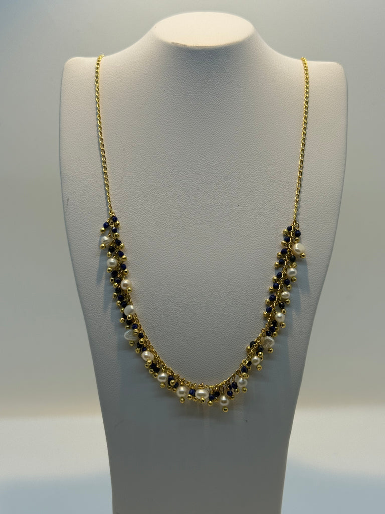 18k gold Vermeil pearl & Sapphire necklace