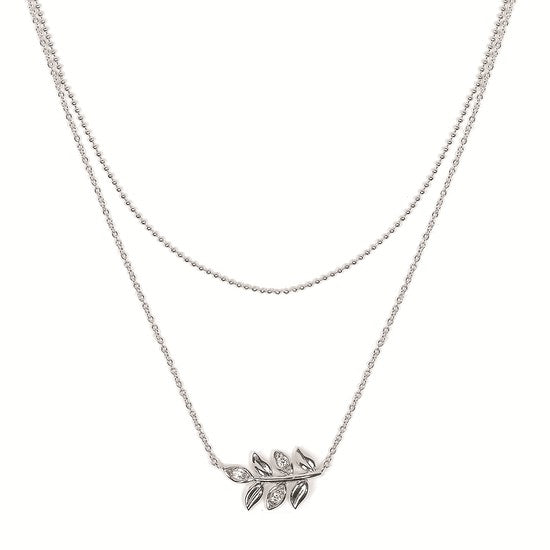 Sterling silver diamond leaf necklace