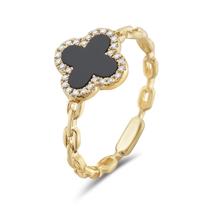 Bassali 14k Black Agate & diamond ring ( clover )
