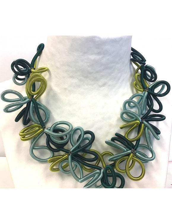 Green blue & teal twist wire necklace