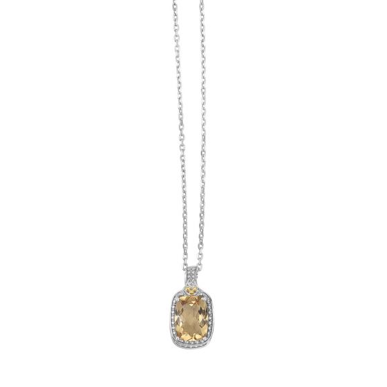 18k & silver popcorn pendant on diamond cut chain  [ citrine stone]