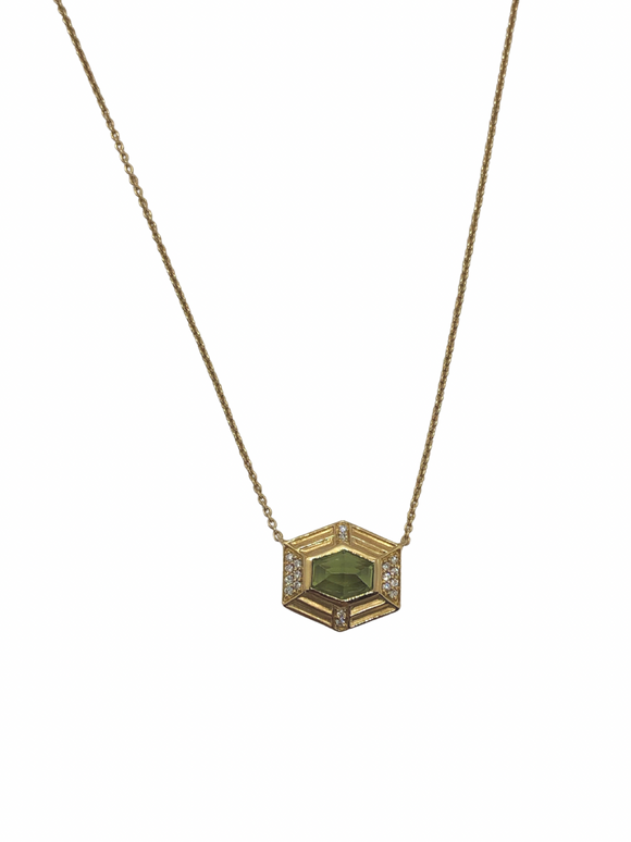 Peridot and Diamond Yellow Gold Necklace