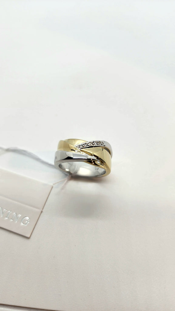 Silver gold plated two tone white sapphire ring