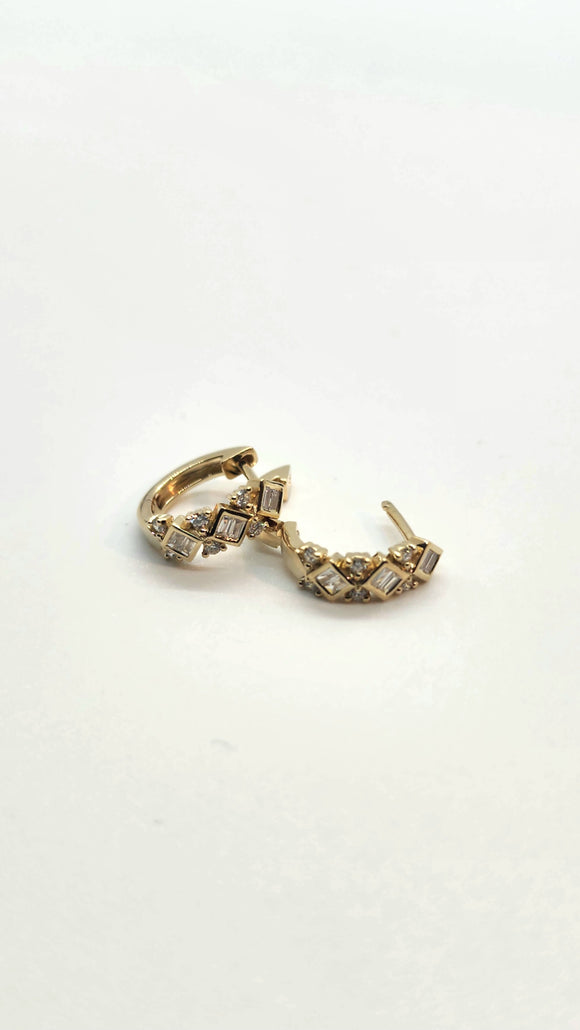 14k baguette & round diamond earrings