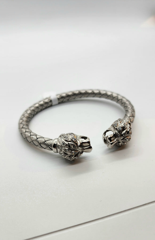 Silver lions cuff bracelet