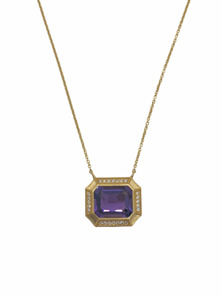 Amethyst and Diamond Square Yellow Gold Necklace