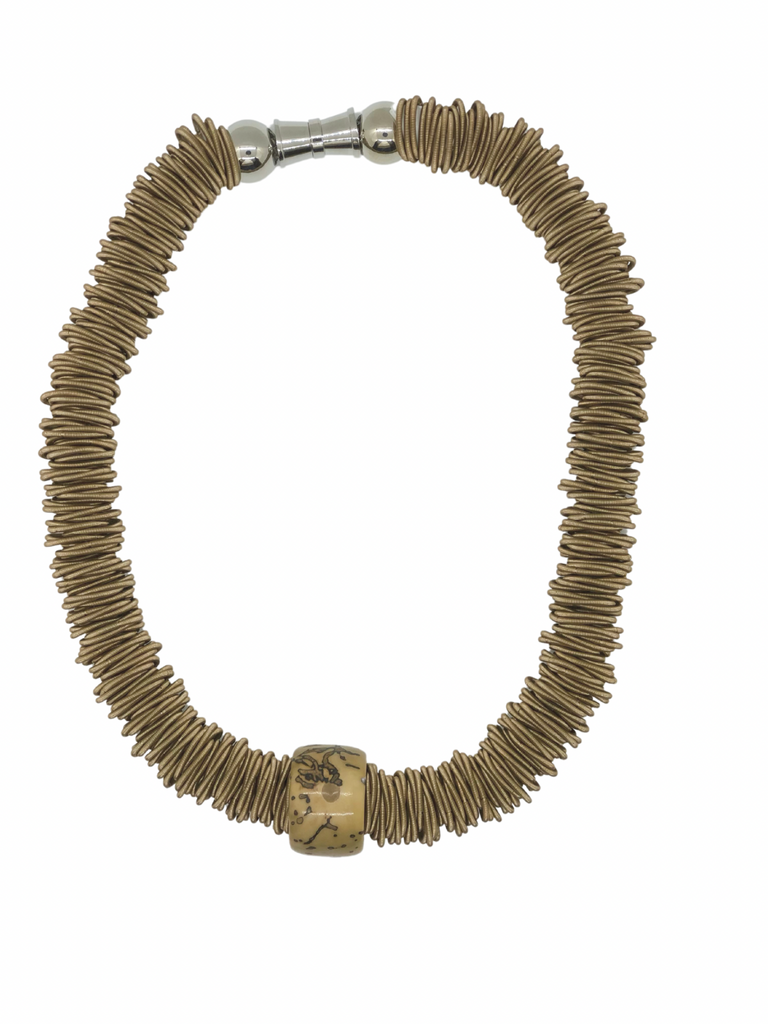 Rose gold spring ring necklace with leopard slide