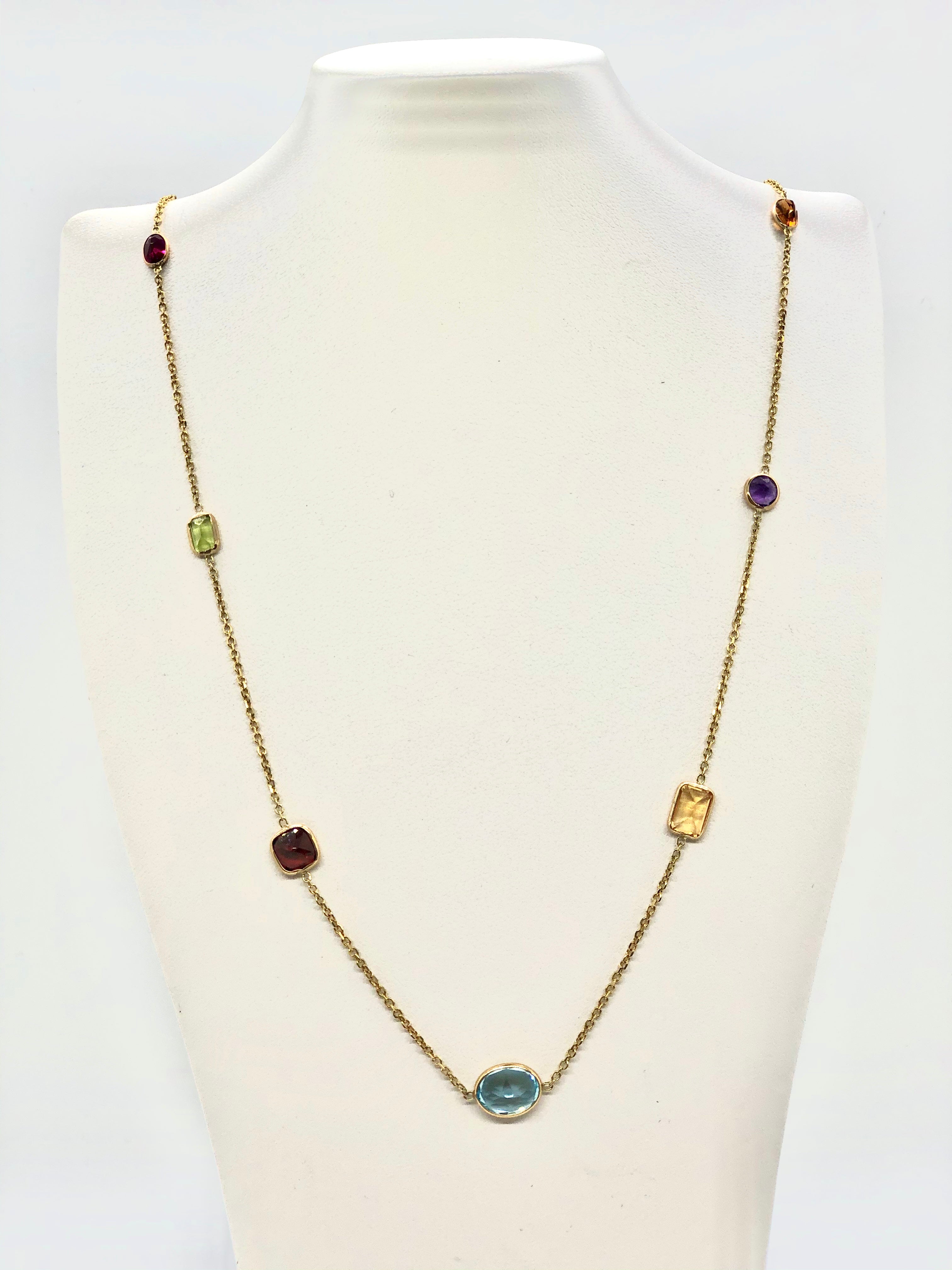 Buy Long Colorful Multi-Gemstone Necklace 18K Gold, 44.80 CTW, 31