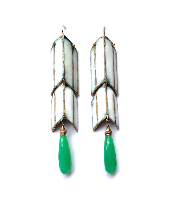 Reveal 2.0: Shield Statement Earrings with Green Chalcedony