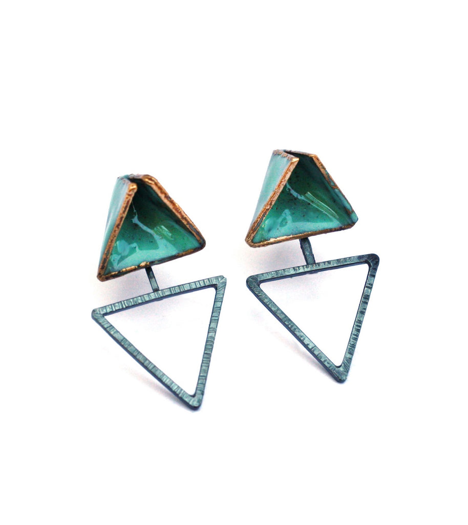 Reveal- Double Triangle Teal Post Earrings