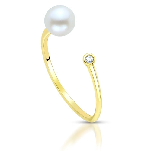 Imperial Accents 14K Freshwater Pearl with Diamond Stud Ring