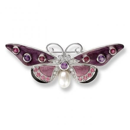 terling Silver Butterfly Brooch, Amethyst and Pink Tourmalines