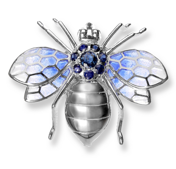 Sterling Silver Bee Brooch-Blue. Blue Sapphires