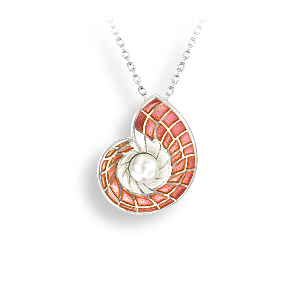 Sterling Silver Pink Nautilus Shell Necklace-Freshwater Pearl
