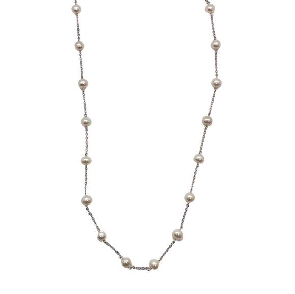14K White Gold and Pearl Choker