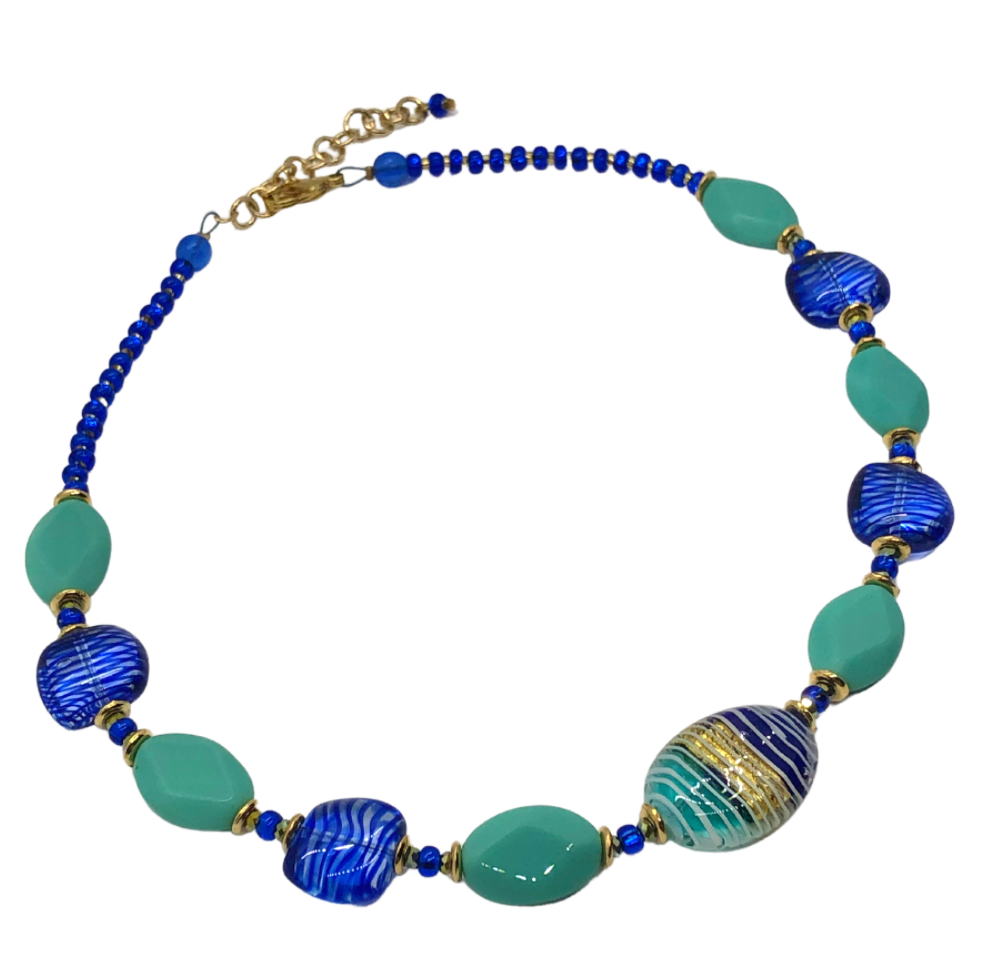 Blue & Turquoise Italian Glass Necklace