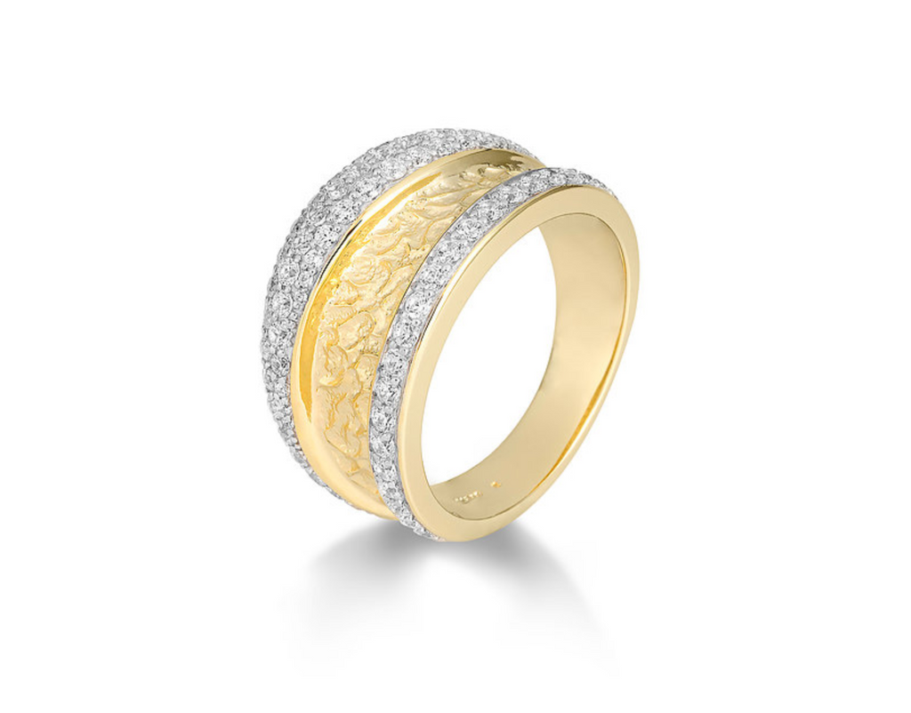 Yellow Gold and Diamond Textured Ring
