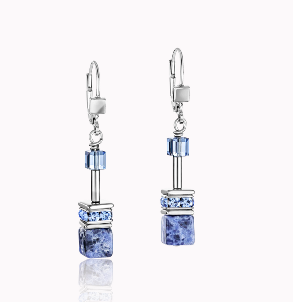 GeoCube Sodalite and Haematite Blue Earrings