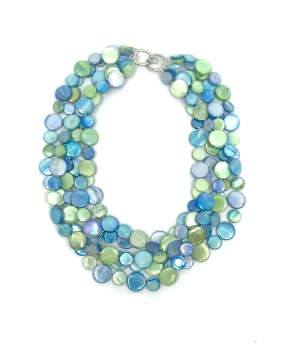 Five Strand Blue & Green Mother of Pearl Necklace