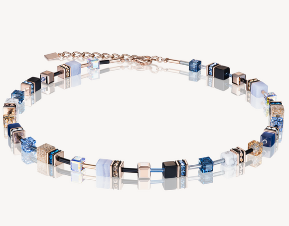 GeoCUBE® Swarovski® Crystals & Gemstones blue-beige Necklace