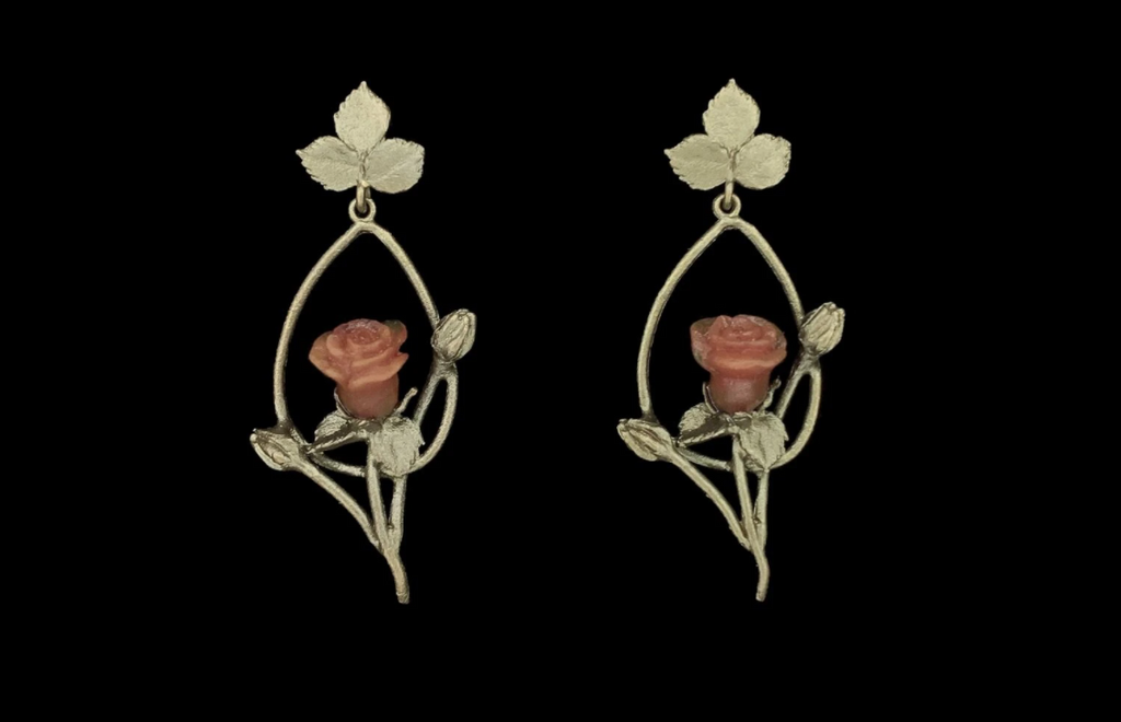Red Rose Earrings - Oval Post