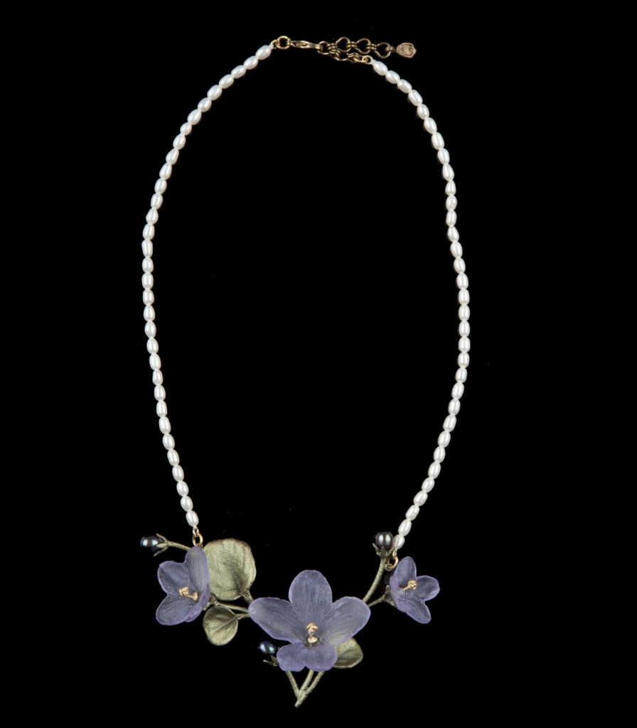 African Violet Necklace - Pearl Leaves