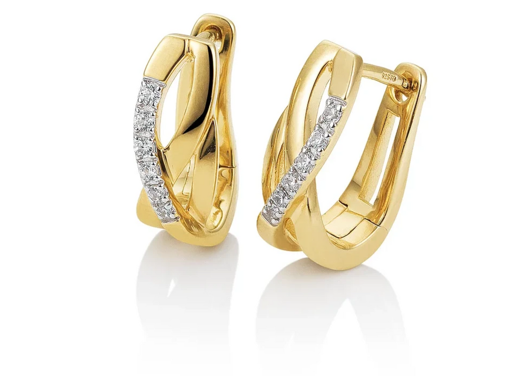Gold and Diamond Overlap Huggie Earrings